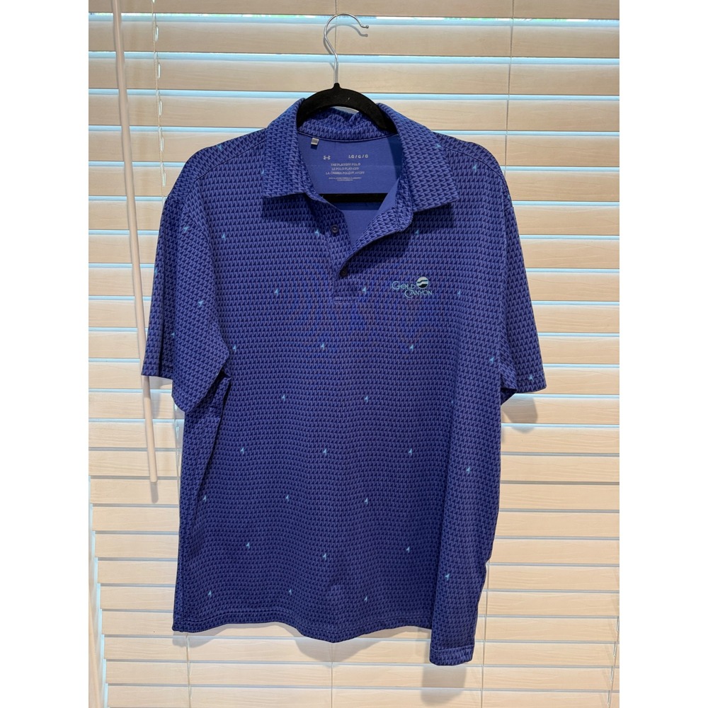Under Armour Playoff Polo Mens Large Purple Gold Canyon Geometric Golf Shirt LG